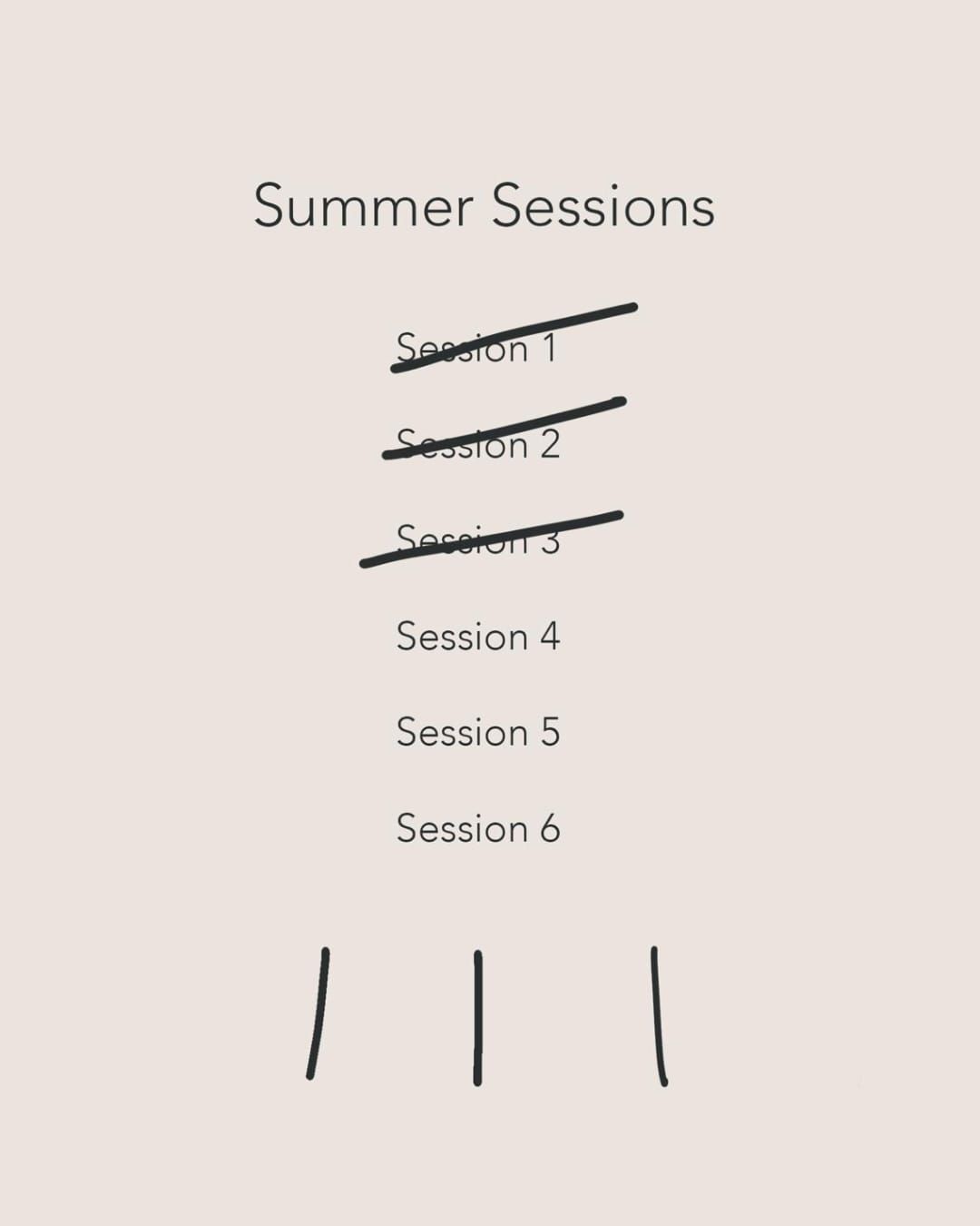 Available slots list showing Sessions 1-6, with Sessions 1 and 2 crossed out, indicating they are fully booked.