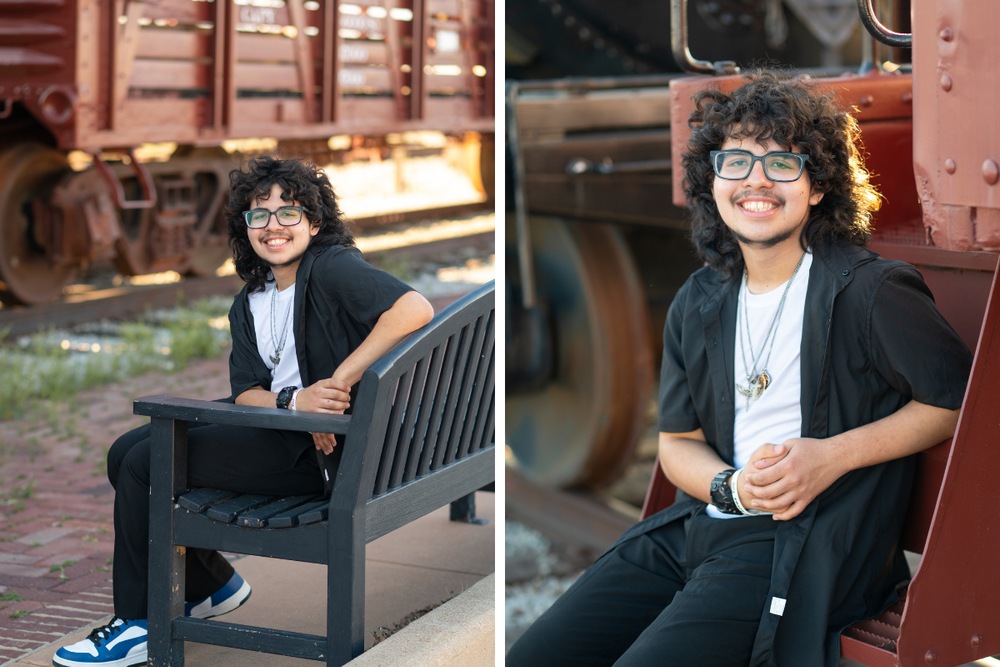 Senior Guy with His Car and Guitar in Downtown Bartlesville by Bartlesville Senior Photographer Kristi Bray