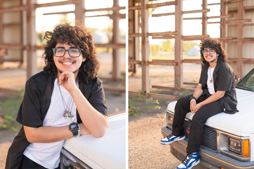 Senior Guy with His Car and Guitar in Downtown Bartlesville by Bartlesville Senior Photographer Kristi Bray