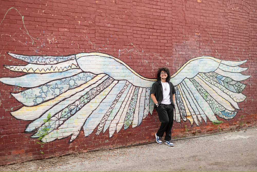 Senior Guy with His Car and Guitar in Downtown Bartlesville by Bartlesville Senior Photographer Kristi Bray