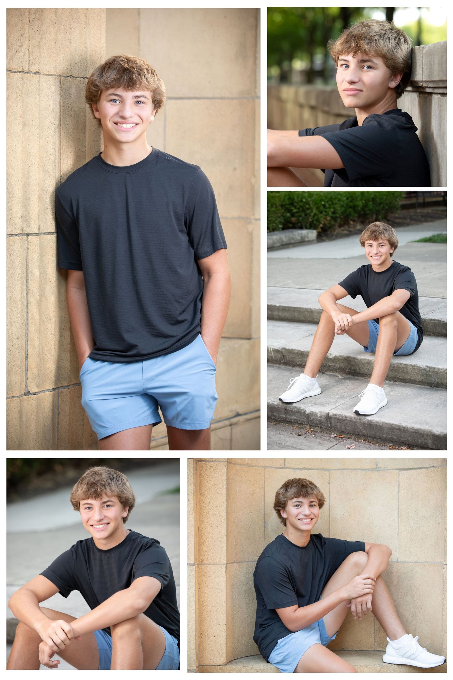 Olentangy senior portrait session in the Arena District featuring downtown Columbus architecture and a relaxed urban style.