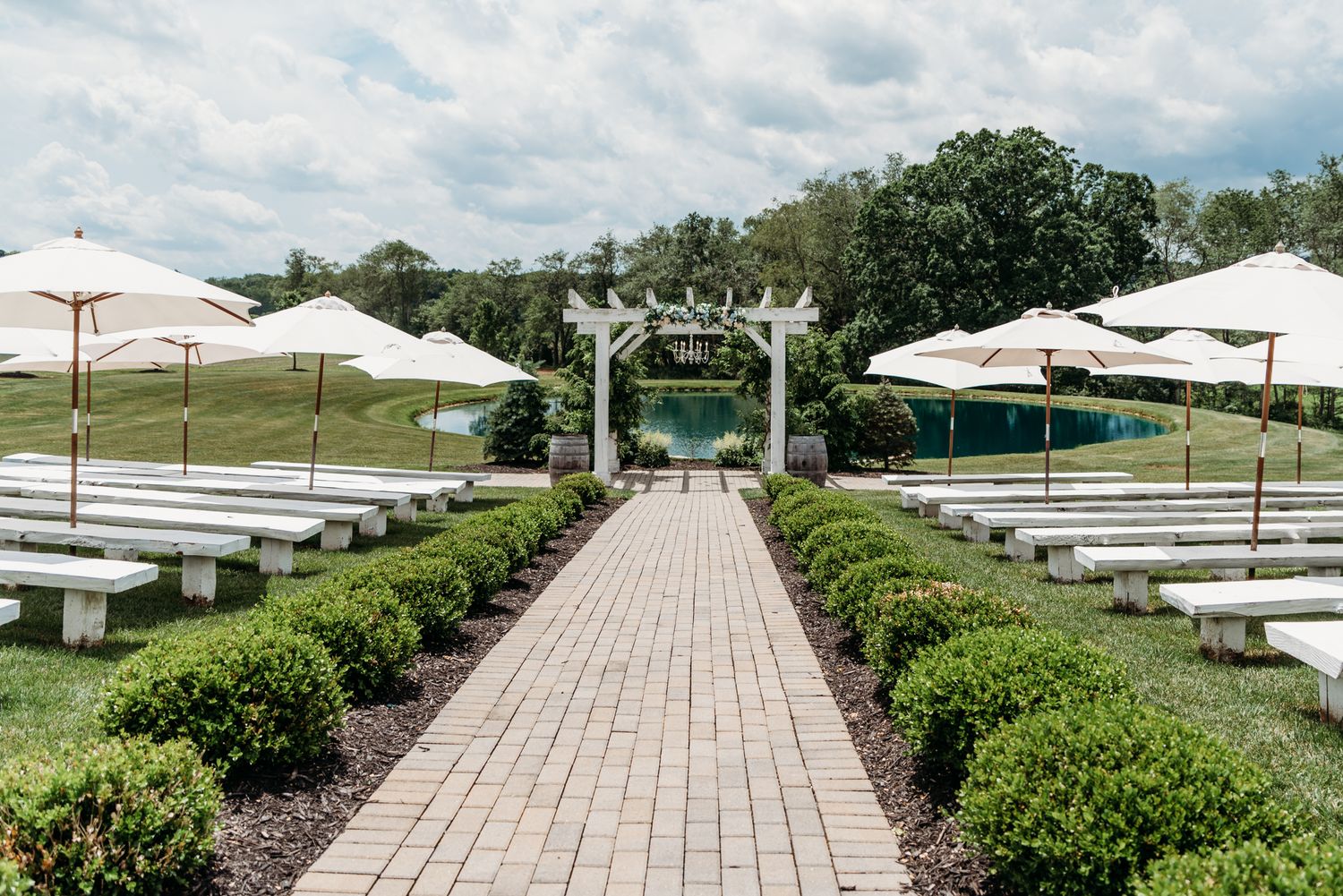 Outdoor ceremony space at The White Barn at Lucas Farms in Maryland.
