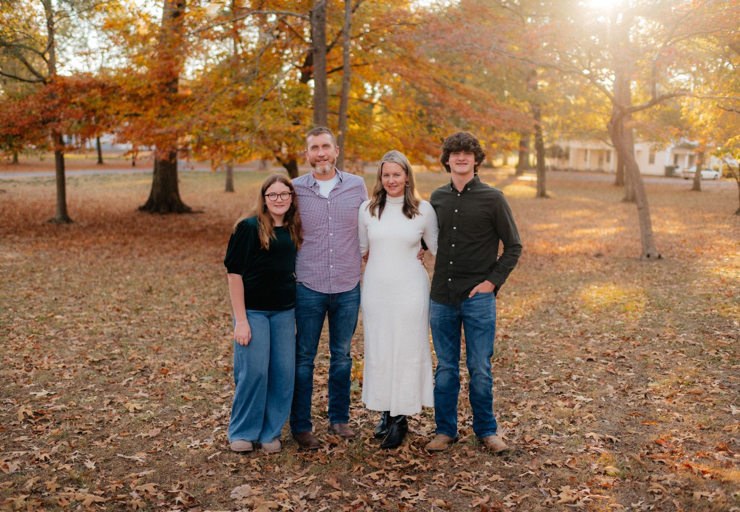 Family portrait in fall at Berry College in Rome, Georgia