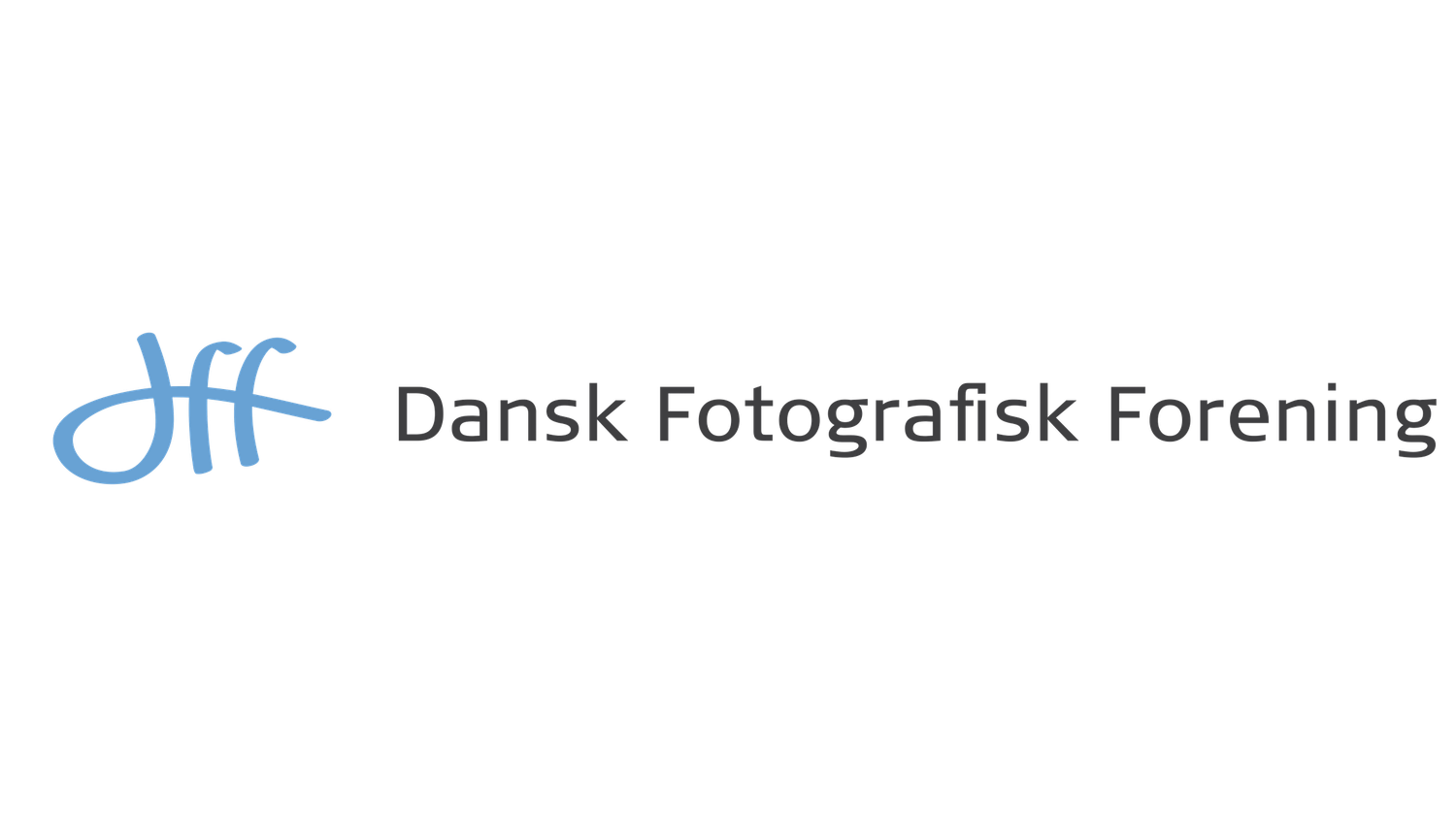 Dansk Fotografisk Forening logo with stylized blue DFF monogram and clean sans-serif typography on white background.