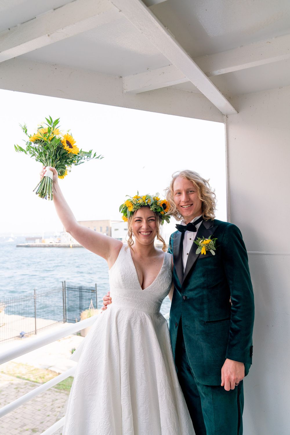 wedding photos on ferry to Billy Bishop Toronto City Airport
