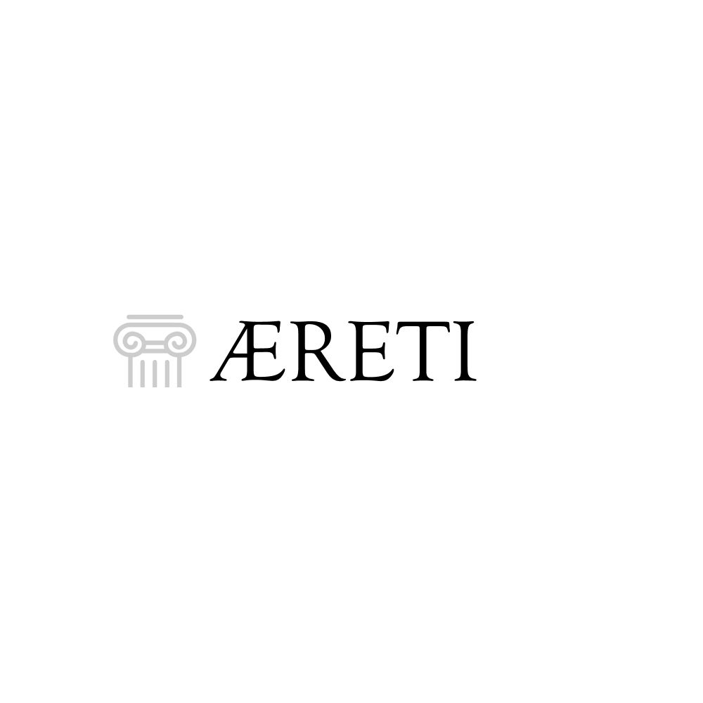 Elegant black logo for Aereti featuring classical Greek column icon and serif typography.
