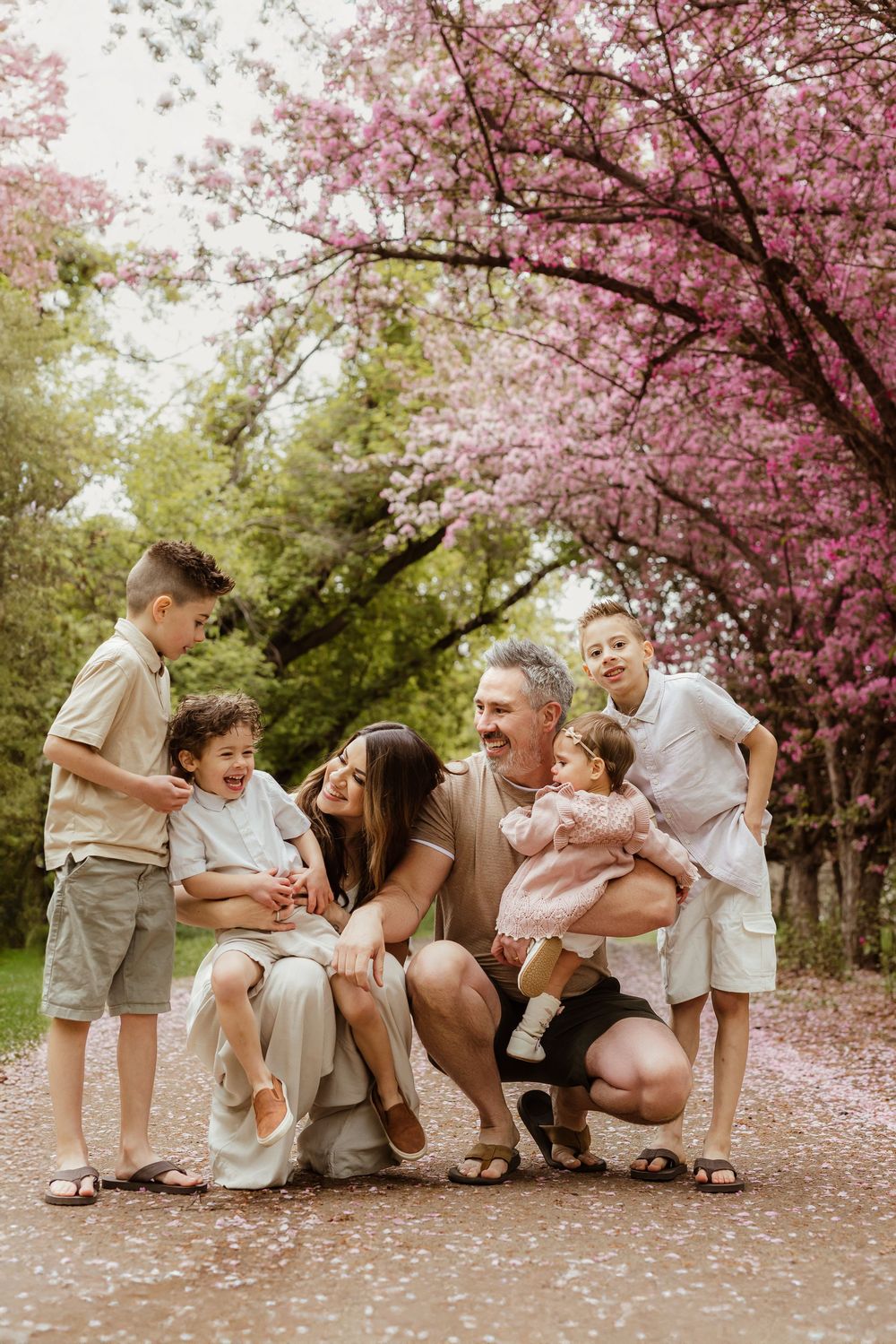 family photography in edmonton with spring blossoms