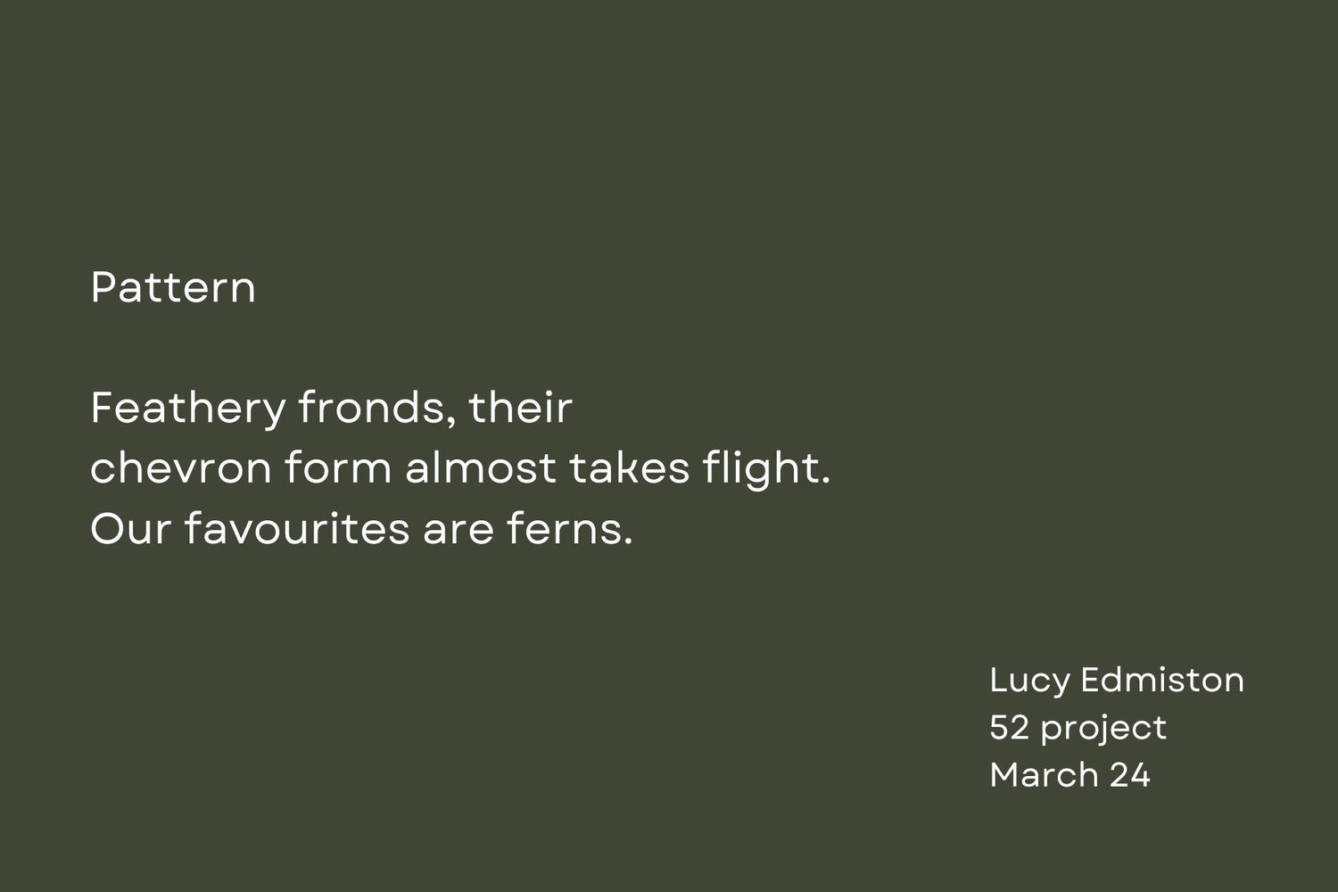 Green text slide with poetic description of fern patterns against dark background.