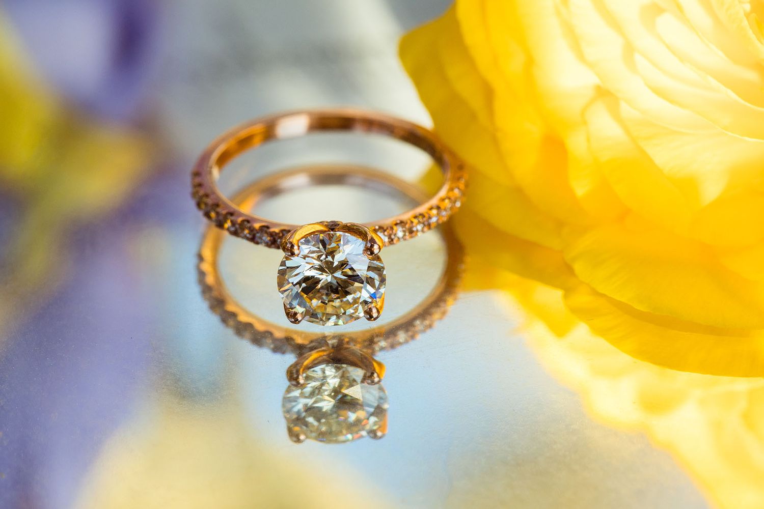 gold diamond engagement ring in detail