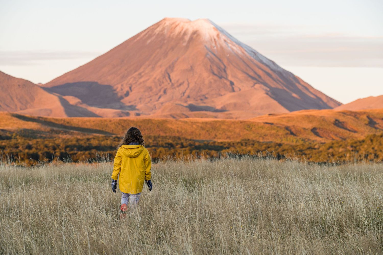 Girl looking at mountain, Mt Ngauruhoe,