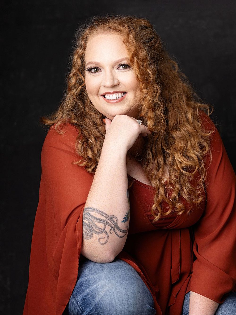 Professional female branding portrait with natural makeup and soft lighting, Atlanta studio headshot photography.