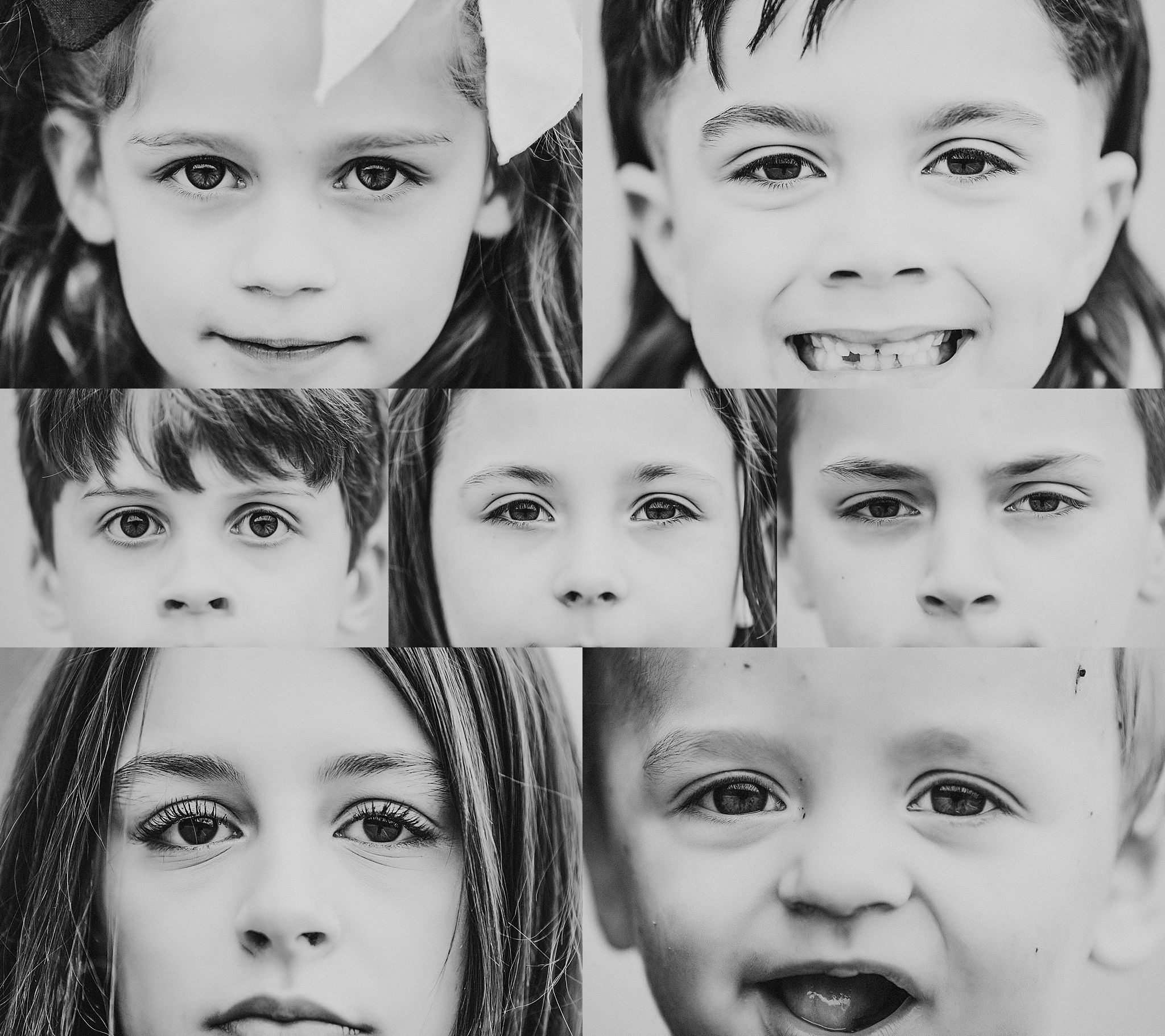 A black and white collage of expressive facial portraits showing different emotions.