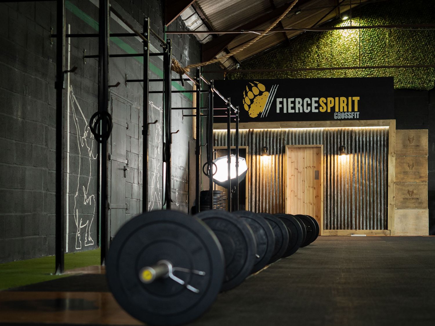 Barbells lined up at Fierce Spirit Crossfit