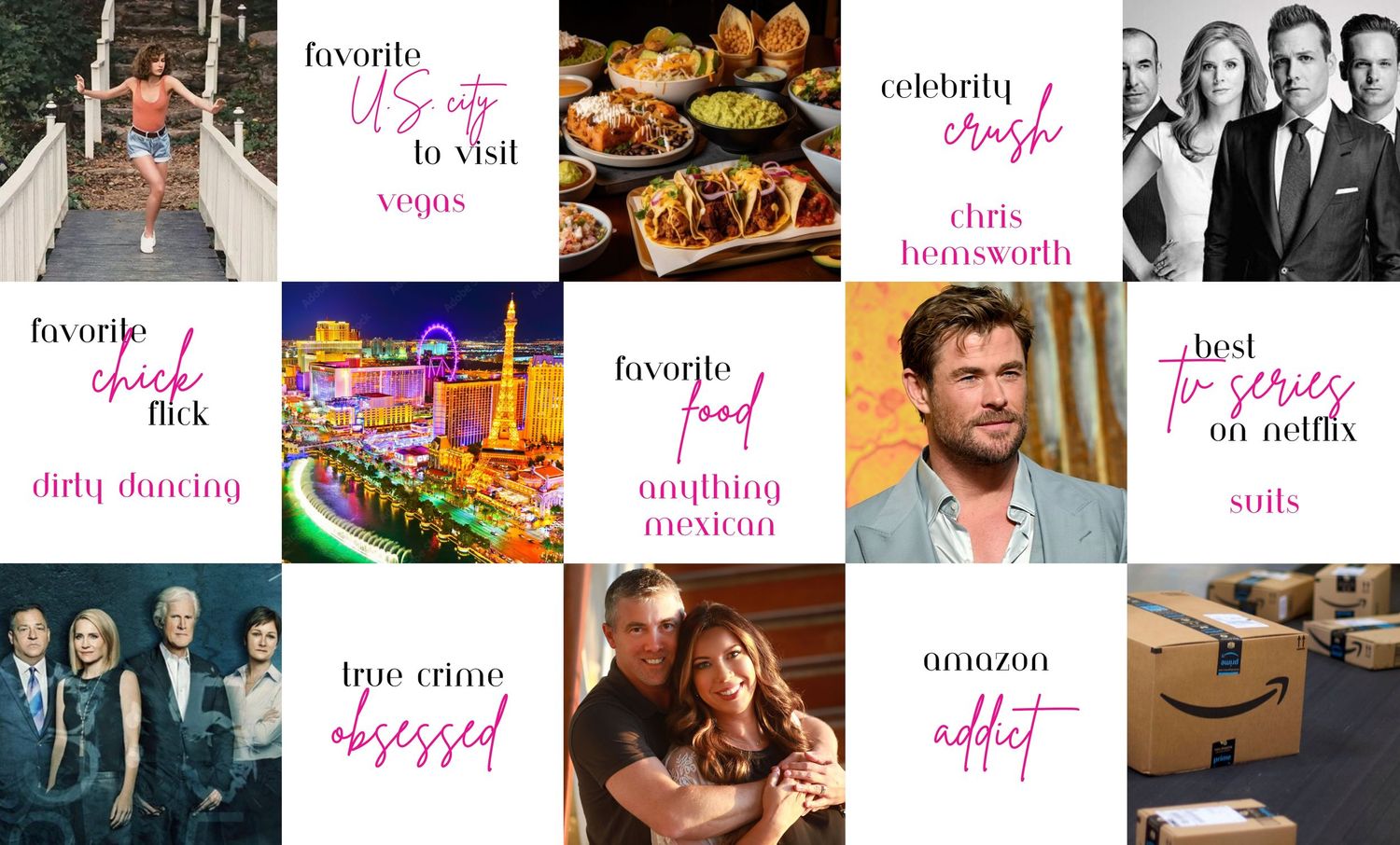 A mood board collage featuring lifestyle photos, text overlays, and branding elements in pink and neutral tones.