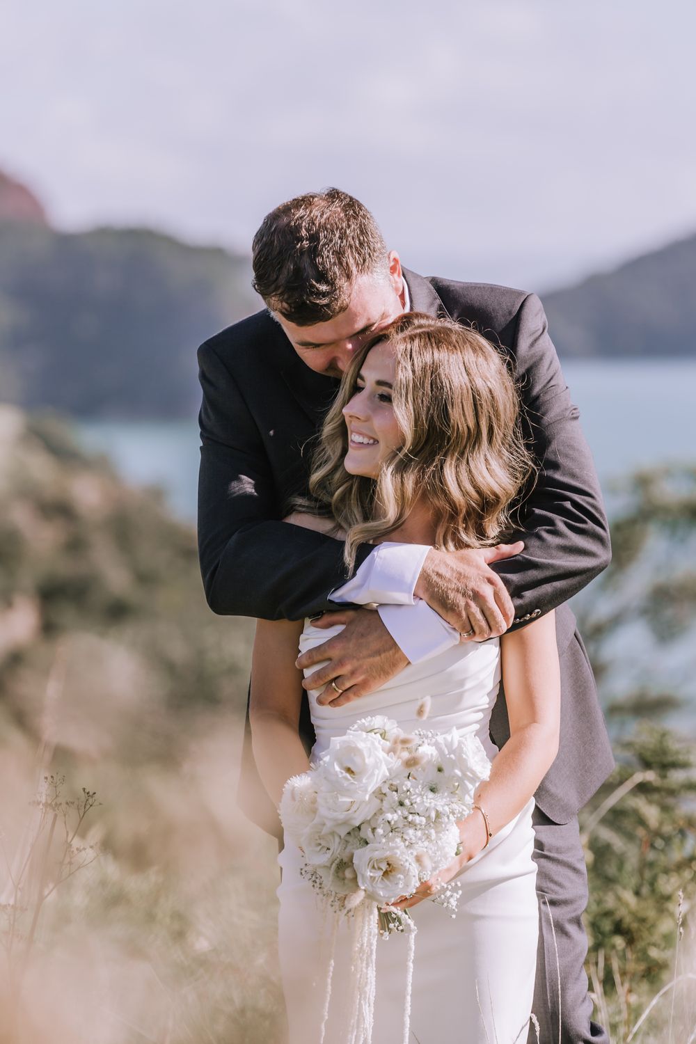 Bride and Groom during their bridal photoshoot for their wedding in coromandel town