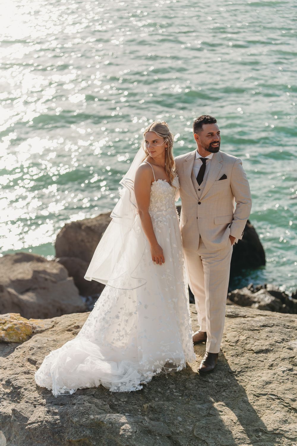 Celina and Peter's wedding portraits at Waitete Beach, northern Coromandel, Waikato