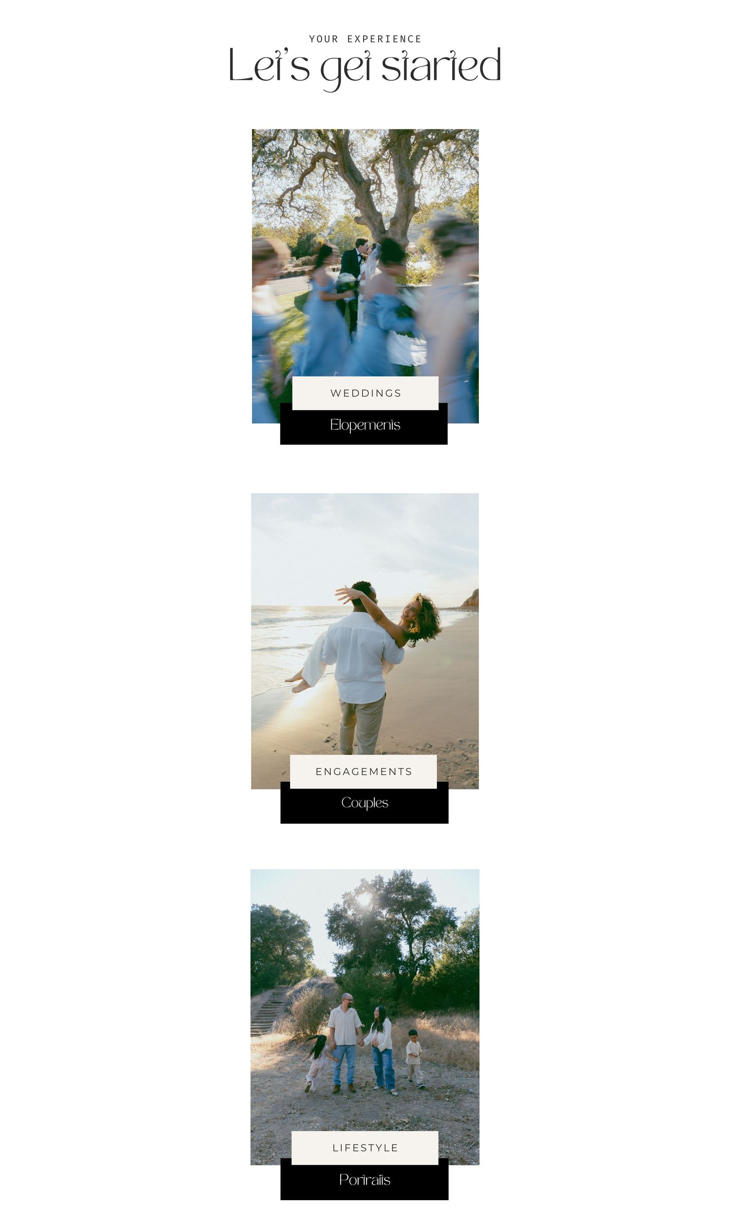 Wedding photo album layout showing multiple romantic couple shots in muted tones with text overlays and elegant spacing.