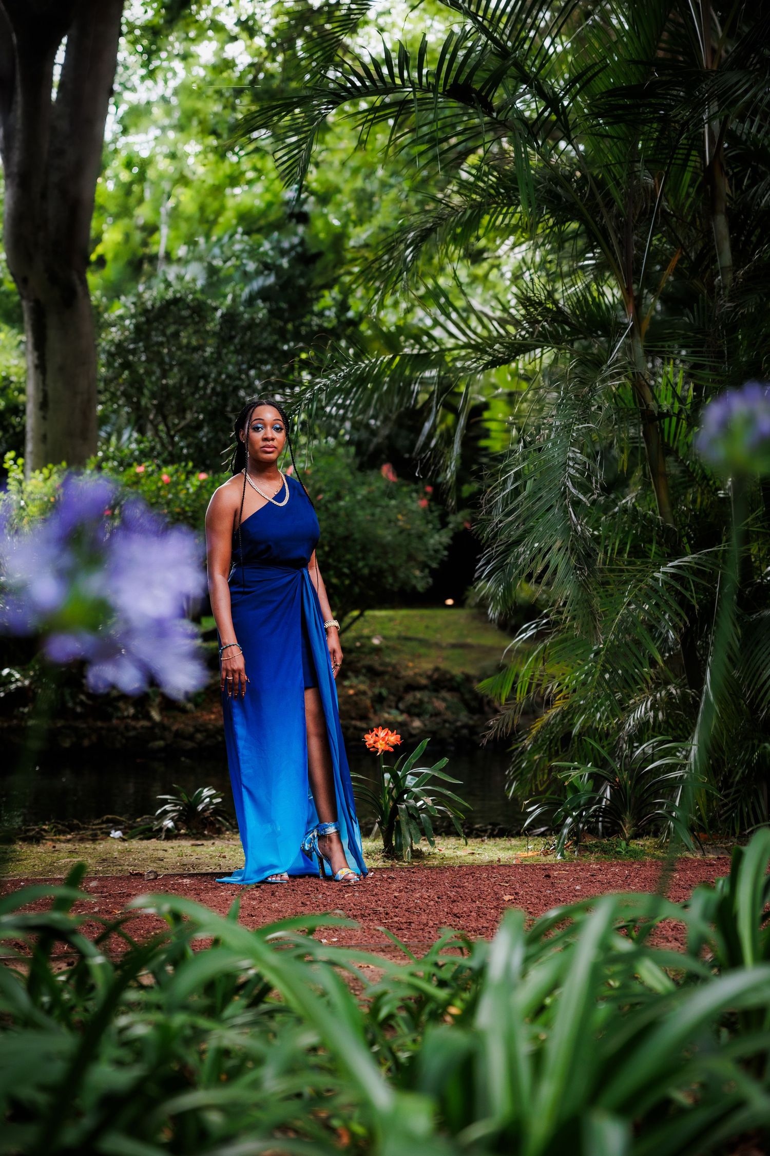 Beautiful outdoor portrait with a scenic backdrop in nature.