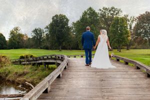 Youngstown Wedding Photographer on Golf Course Bridge, Candid Moments by Cleveland Wedding Photographer