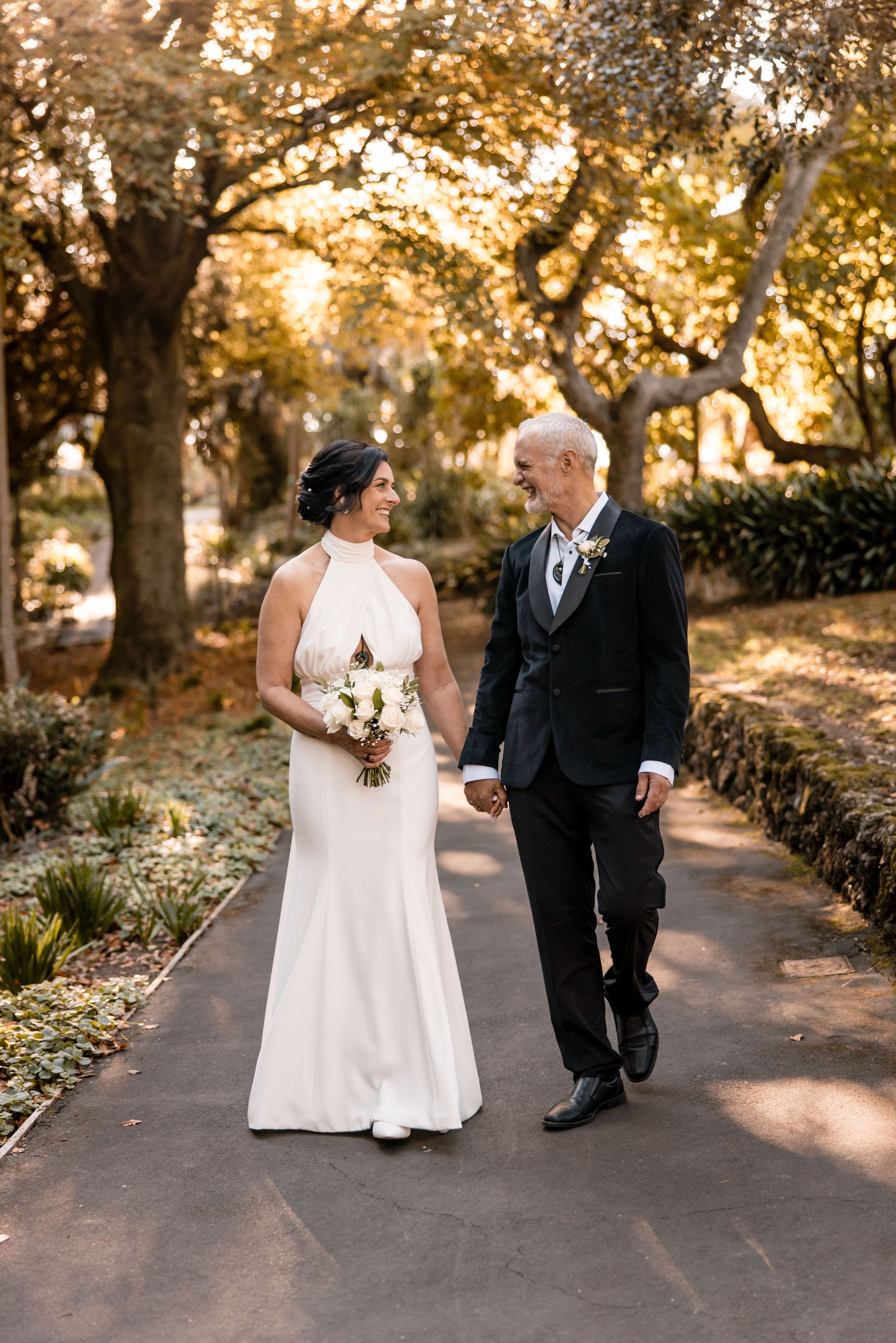 Bride and groom at Botanical gardens Napier