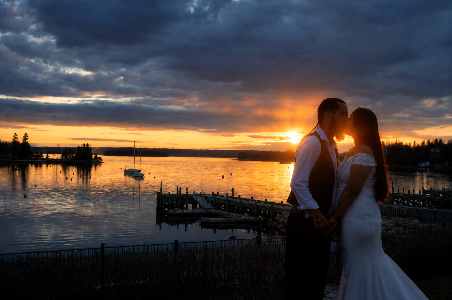Chester waterfront Wedding at sunset