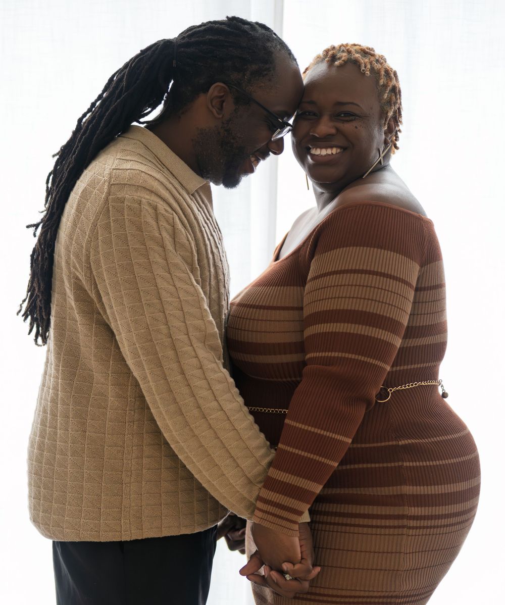 A couple hugging.