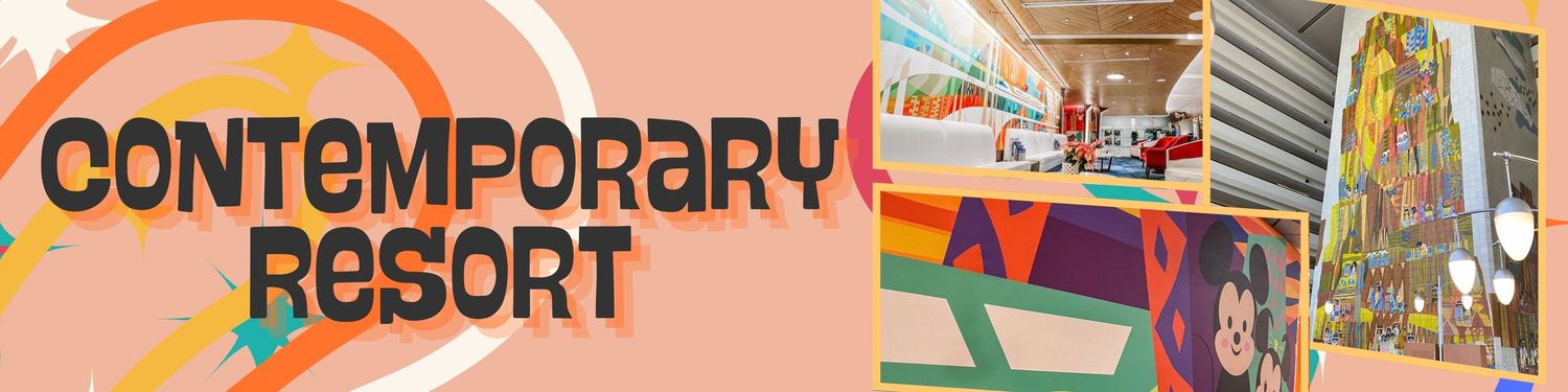 Retro-modern header banner design for Contemporary Resort with geometric shapes.