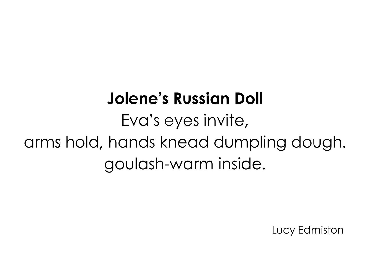 A short haiku poem about Russian dolls and warmth is displayed in black text on a white background.