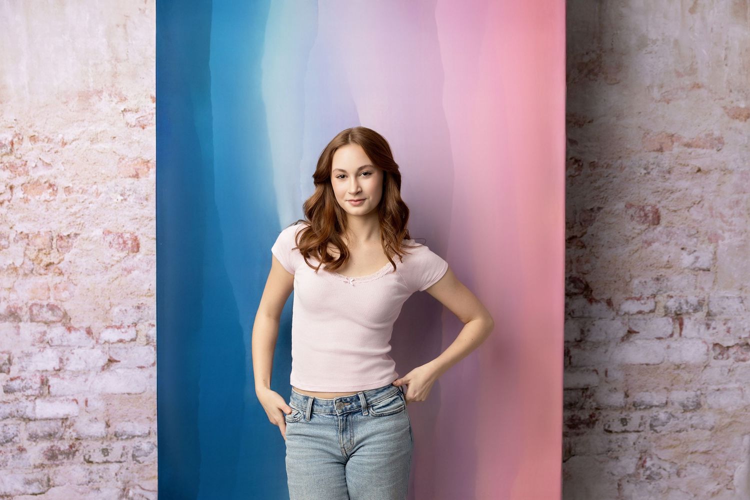 Casual senior portrait jeans and tank studio session NH