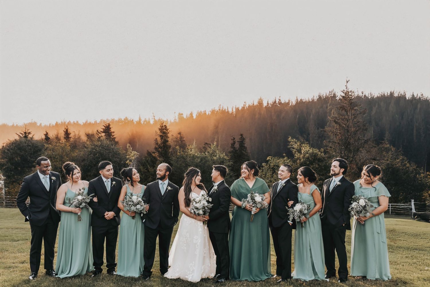 Editorial wedding party portrait captured in natural light