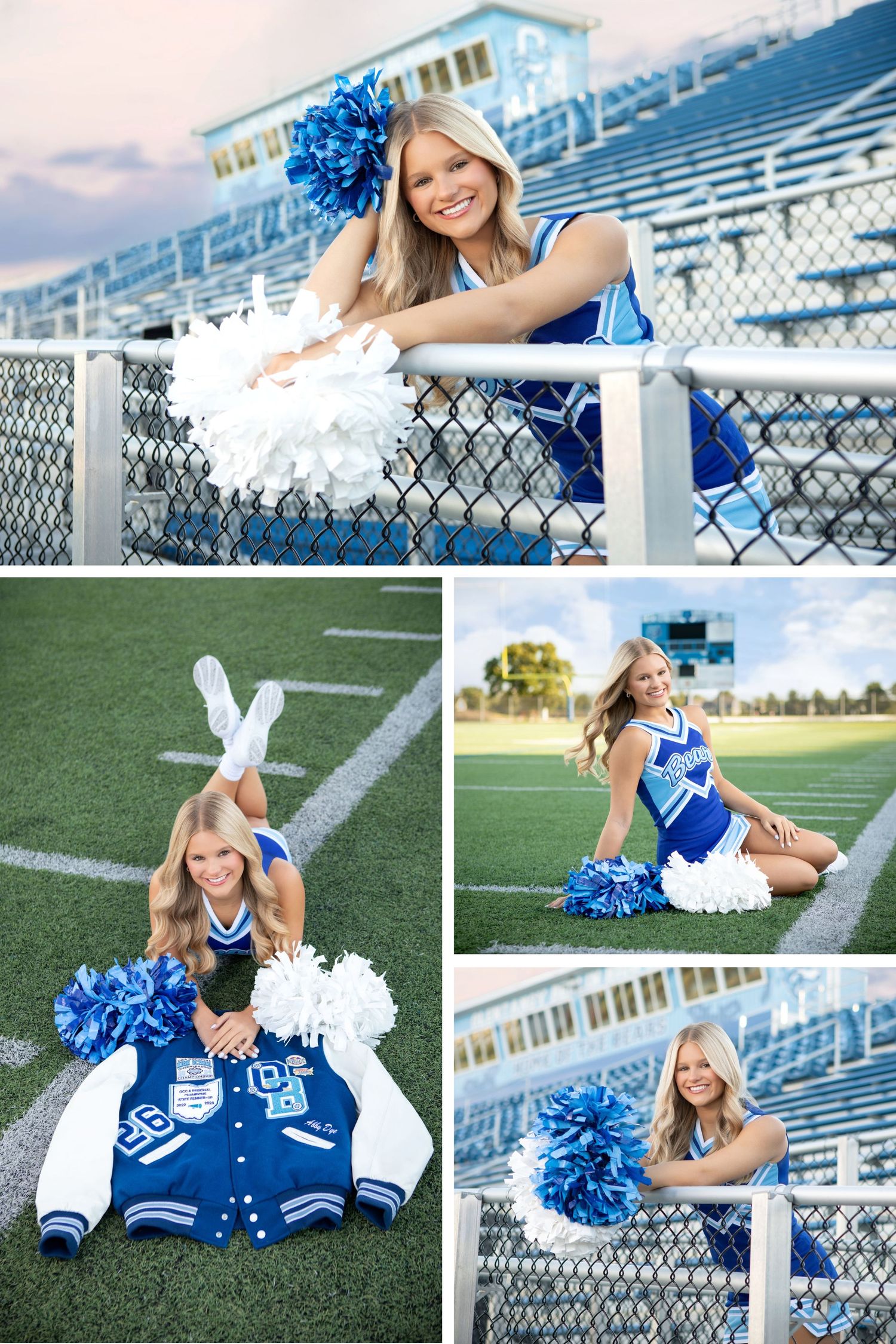 Olentangy Berlin senior pictures.  Cheerleading senior pictures. Football cheerleading pics. Cheerleading pics in stadium.