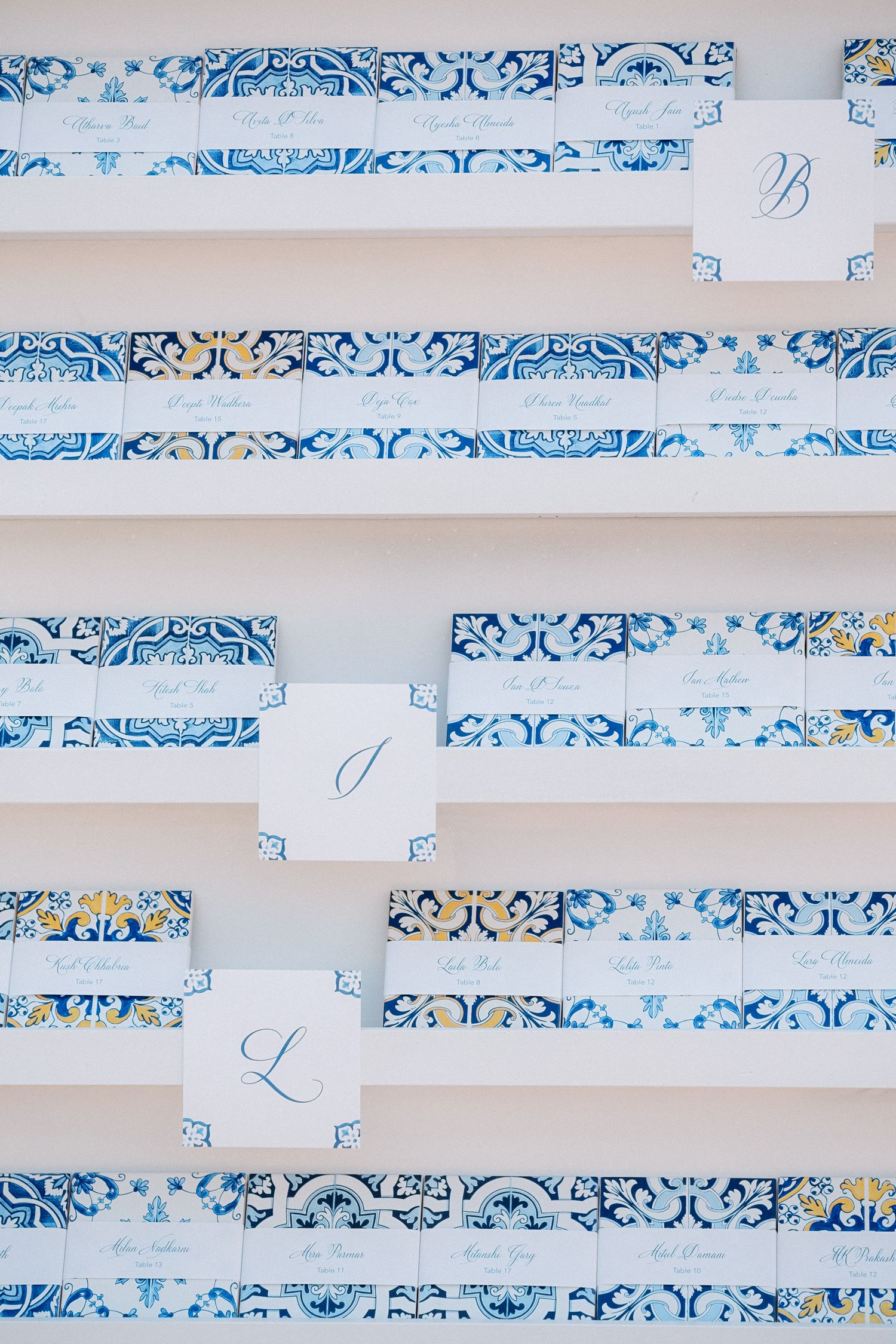 Portuguese azulejo-inspired seating chart design at luxury Indian wedding in Portugal