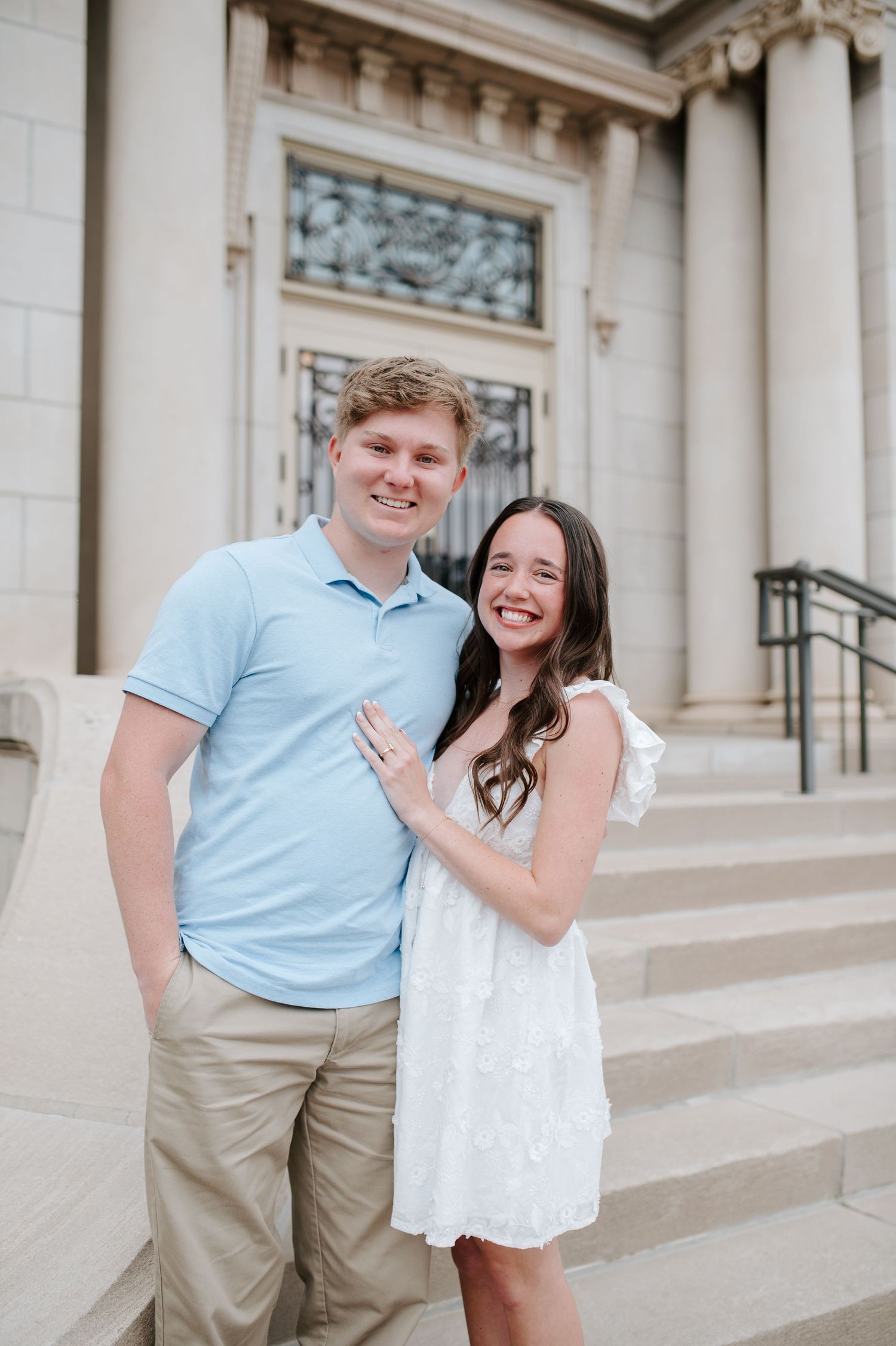 Engagement session in downtown Wichita, KS by wedding photographer Jessica Nadine Photography. Courthouse building, old buildings, classy
