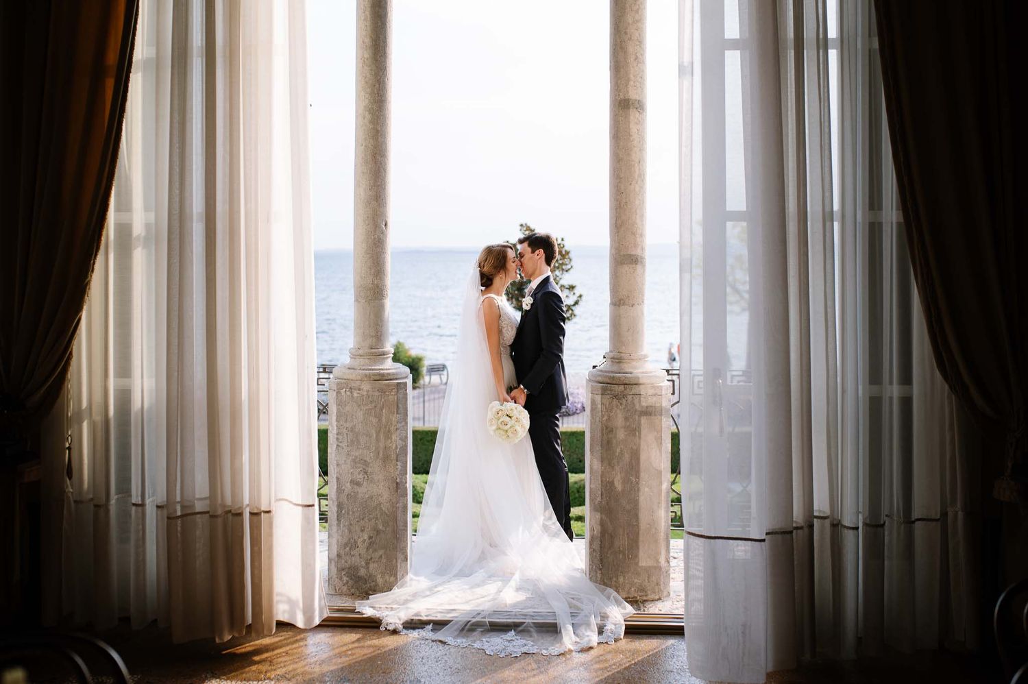 Destination Wedding in Italy, Lake Garda, couple takes moment after civil ceremony