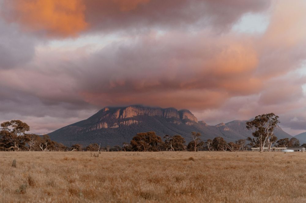 Grampians landscape photography capturing dramatic mountain scenery and regional Victoria countryside at sunset