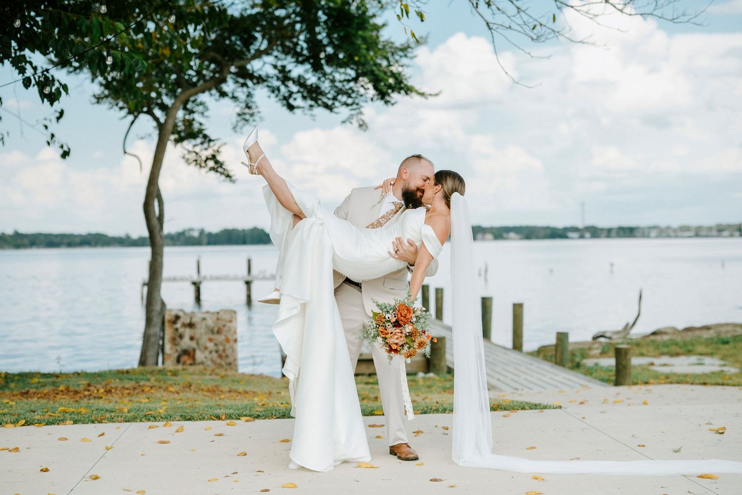 Romantic beach wedding photo collage with couples in white attire embracing by the ocean shore.