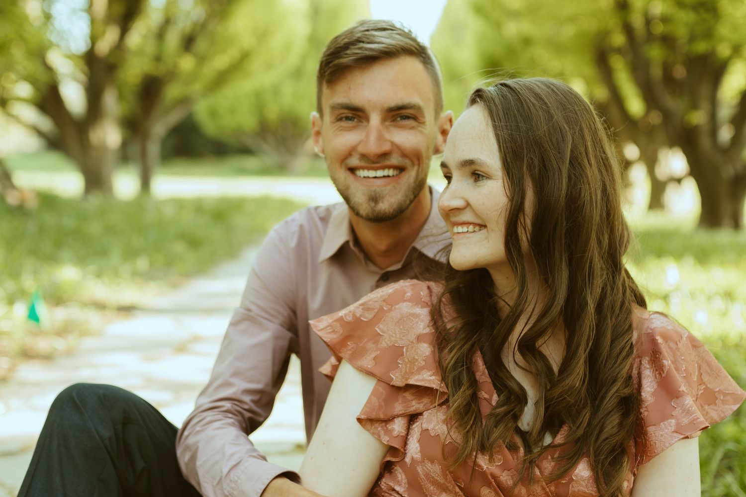 A collection of candid moments showing a happy couple embracing in golden afternoon light.