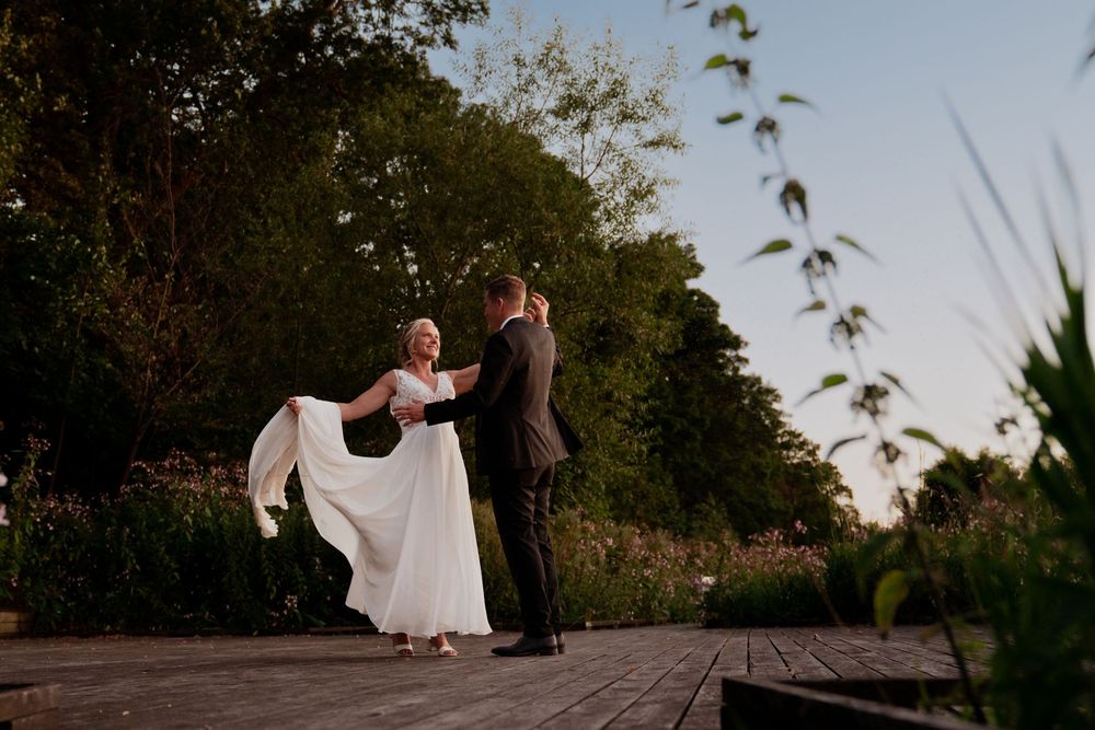 Outdoor sunset photos showing movement and dancing in a natural setting.