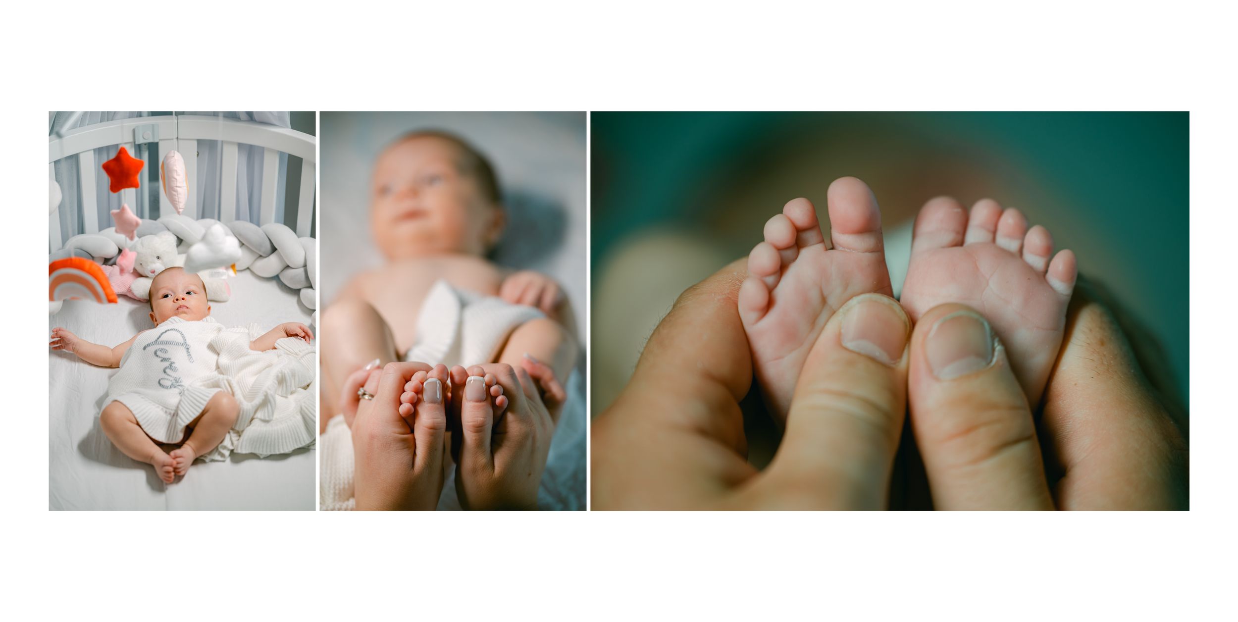 Close up photo showing tiny infant feet with wrinkled skin and delicate toes against a light background.
