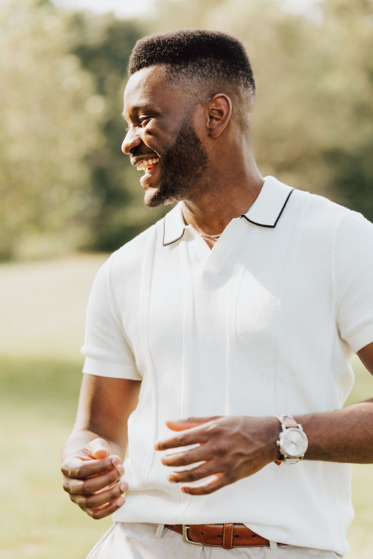 Men's candid portrait for Engagement Photoshoot at Waltz Vineyards Estate Winery in Manheim, PA