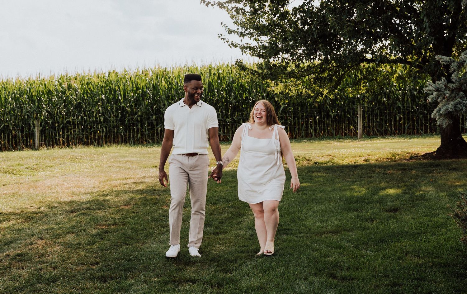 Couple walking for Engagement Photoshoot at Waltz Vineyards Estate Winery in Manheim, PA