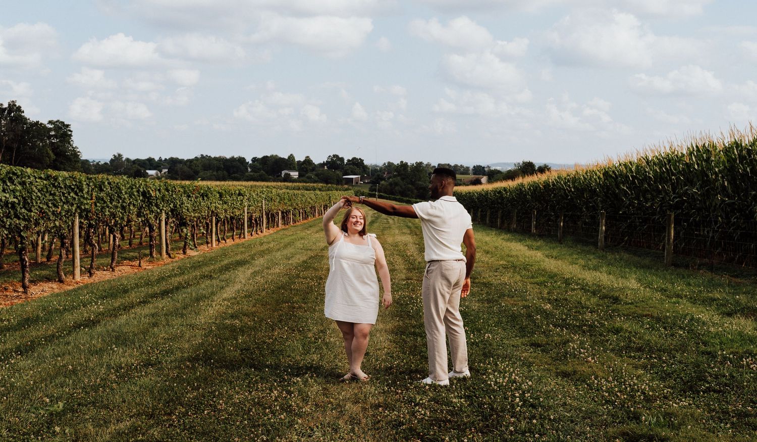 Couple posing for Engagement Photoshoot at Waltz Vineyards Estate Winery in Manheim, PA