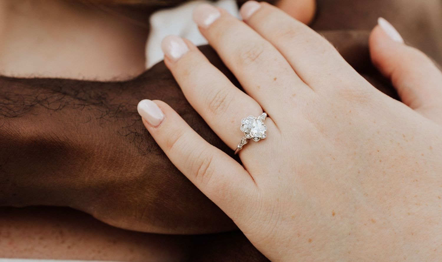 Close-up shot of engagement ring for Engagement Photoshoot at Waltz Vineyards Estate Winery in Manheim, PA