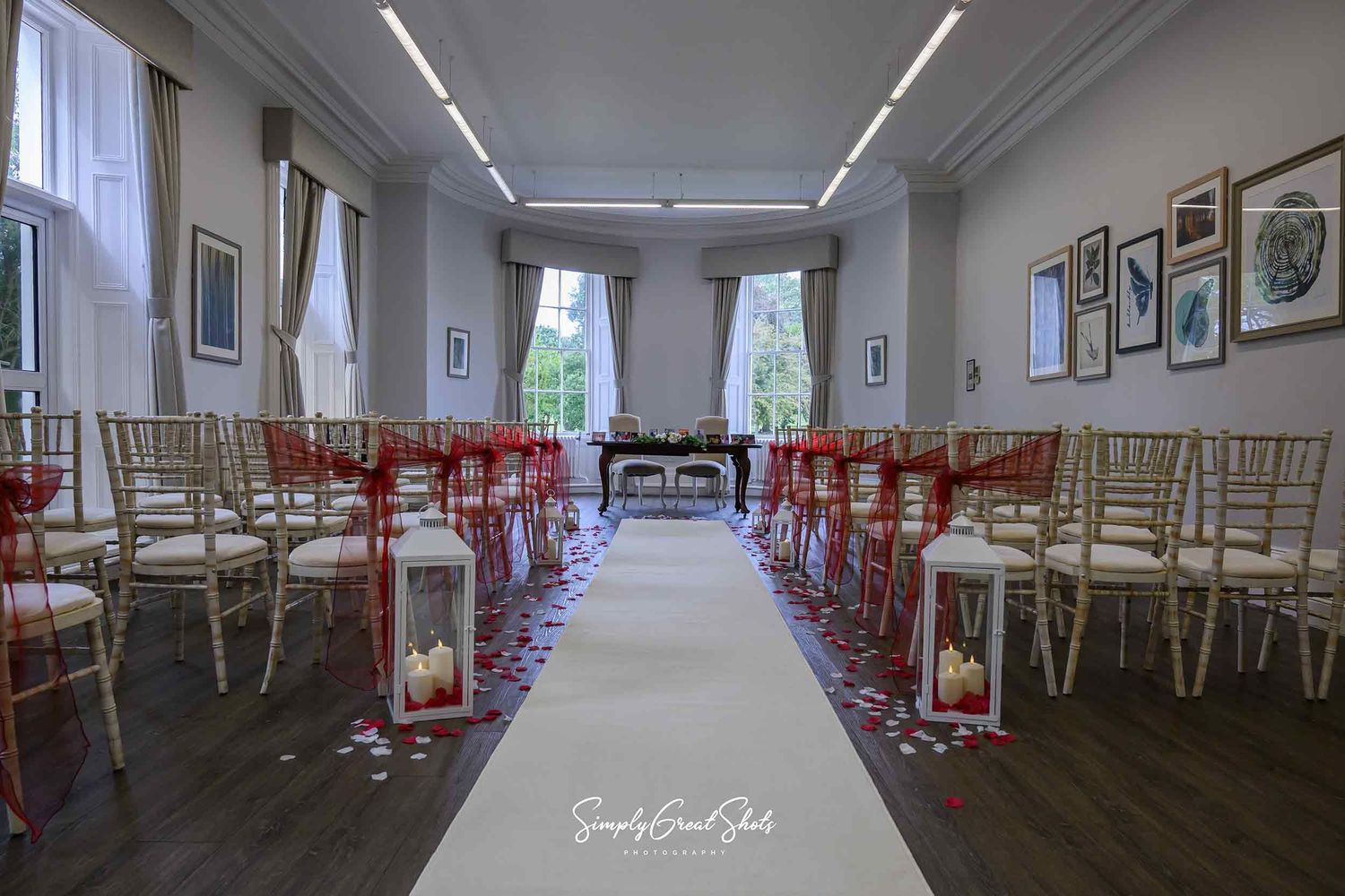 Eastwood hall wedding photographer photographs the macgregor suite dressed for a civil ceremony.