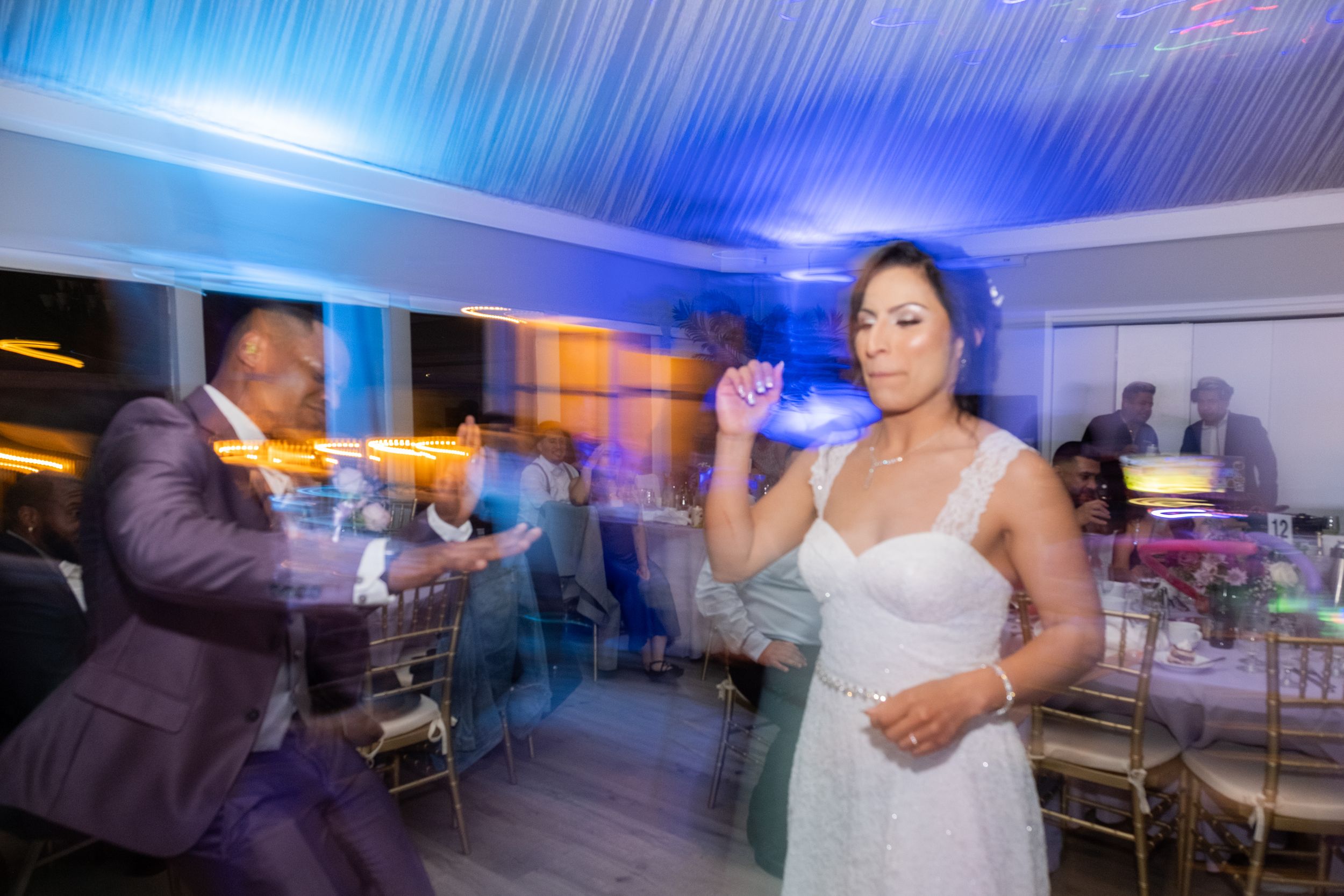 Couple dancing at their wedding party.