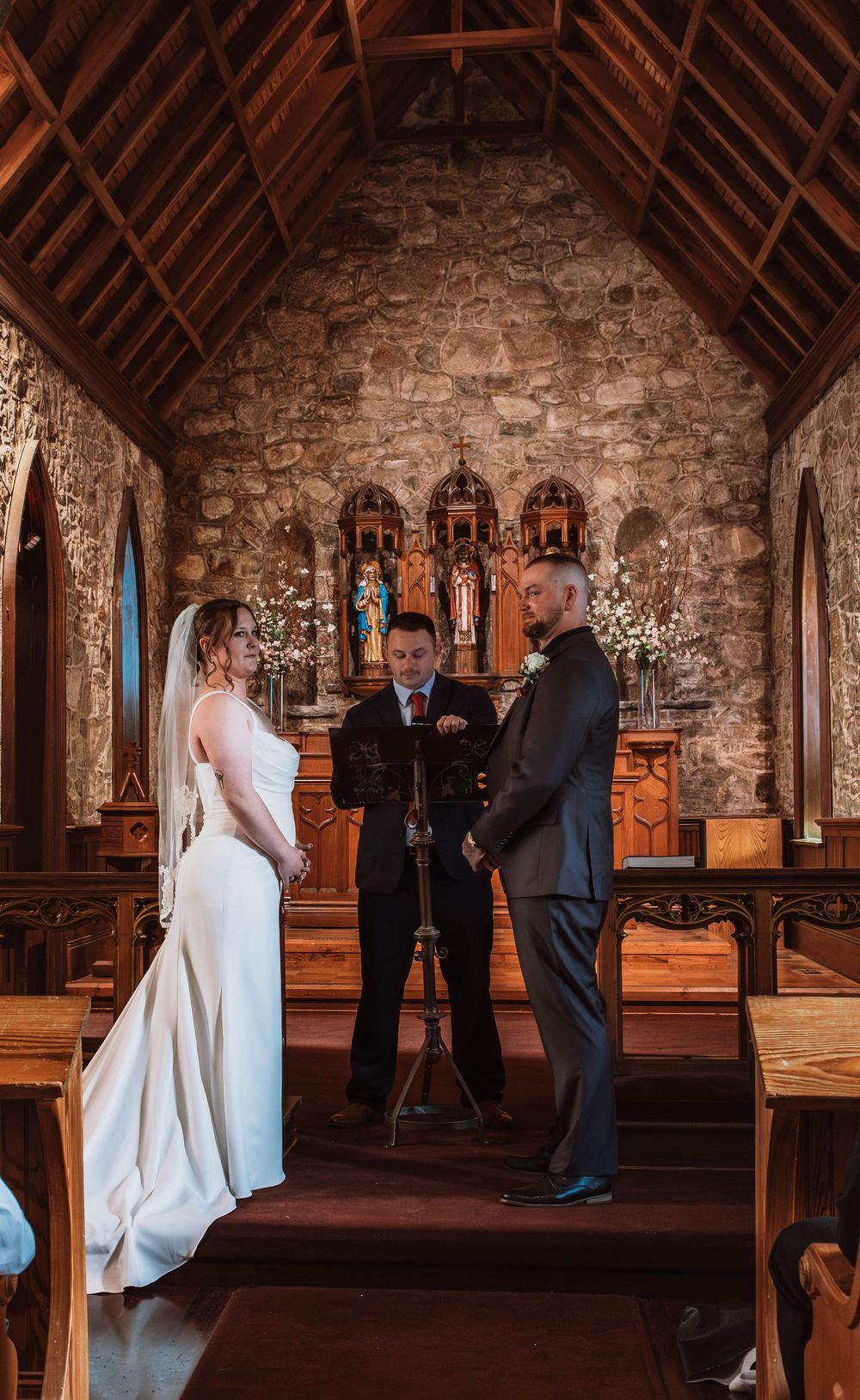 Bride and Groom at Cragsmoor stone church wedding ceremony in Hudson Valley NY