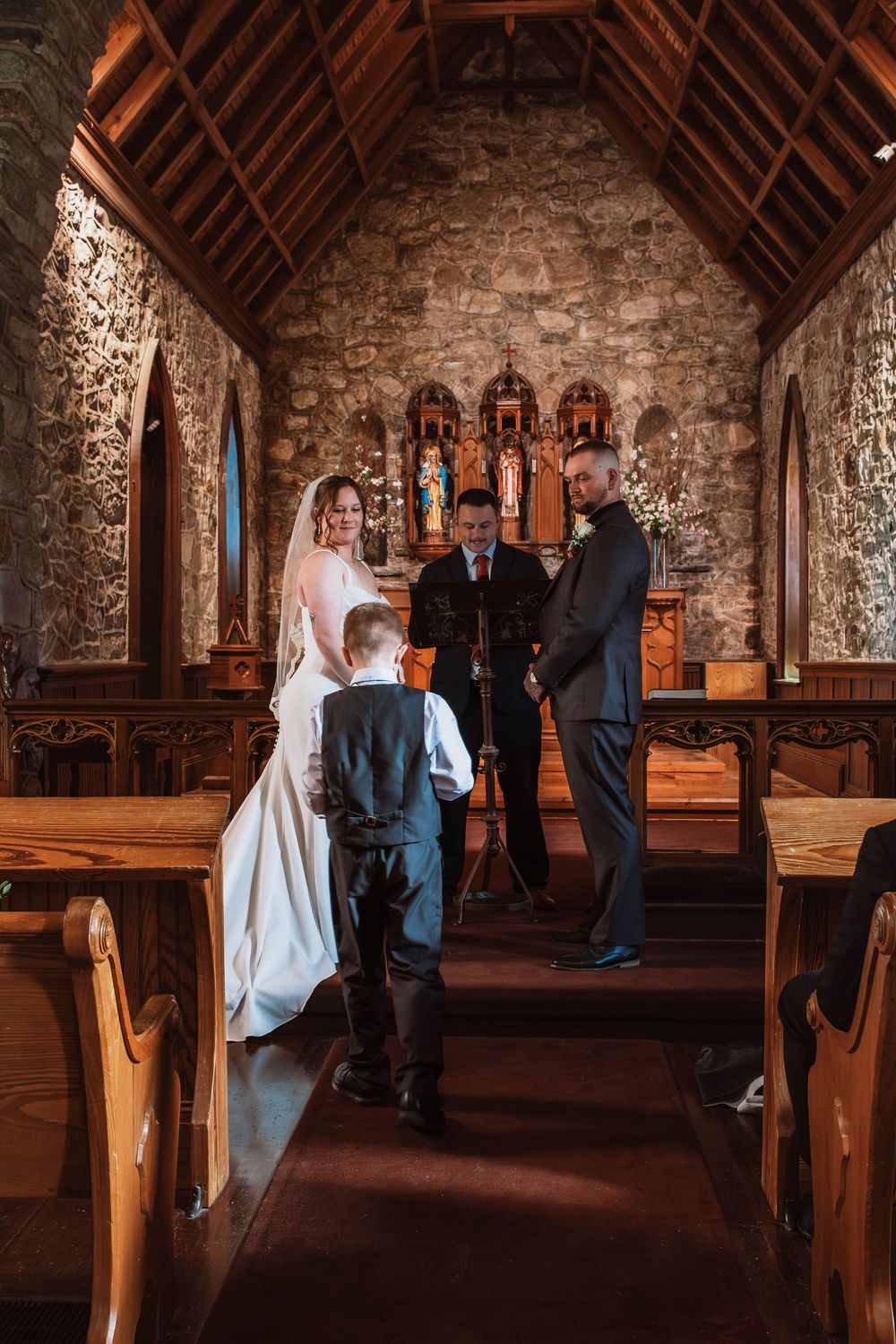 Bride and Groom at Cragsmoor stone church wedding ceremony in Hudson Valley NY