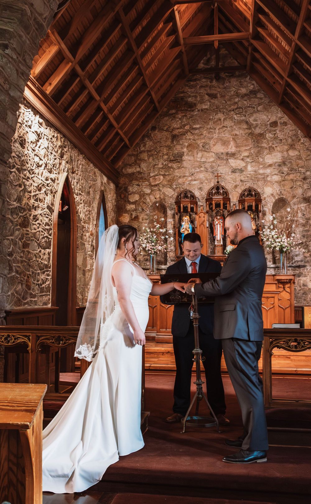 Bride and Groom at Cragsmoor stone church wedding ceremony in Hudson Valley NY
