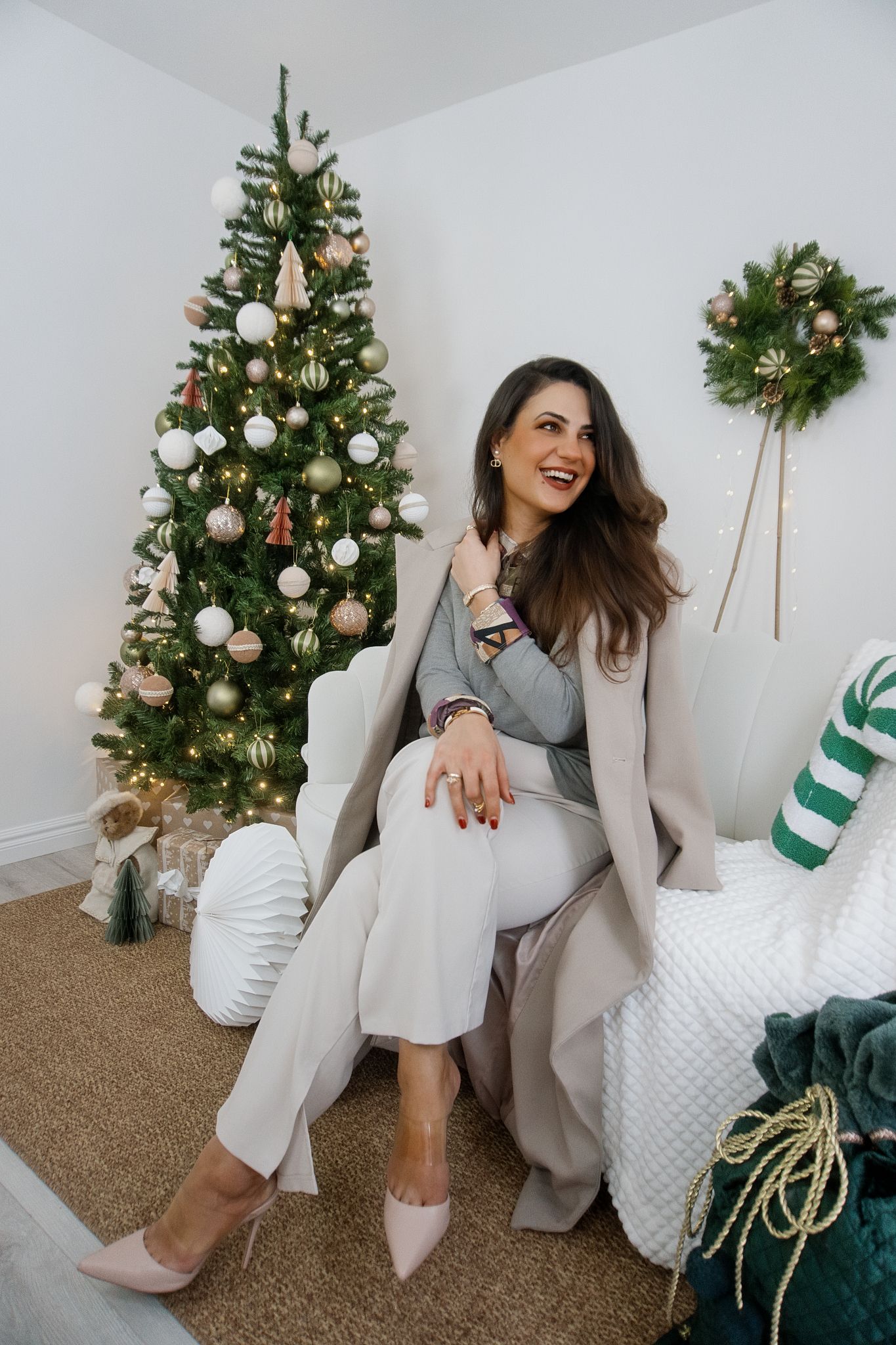 Christmas photoshoot in a glamorous look, taken in a Milton Keynes studio