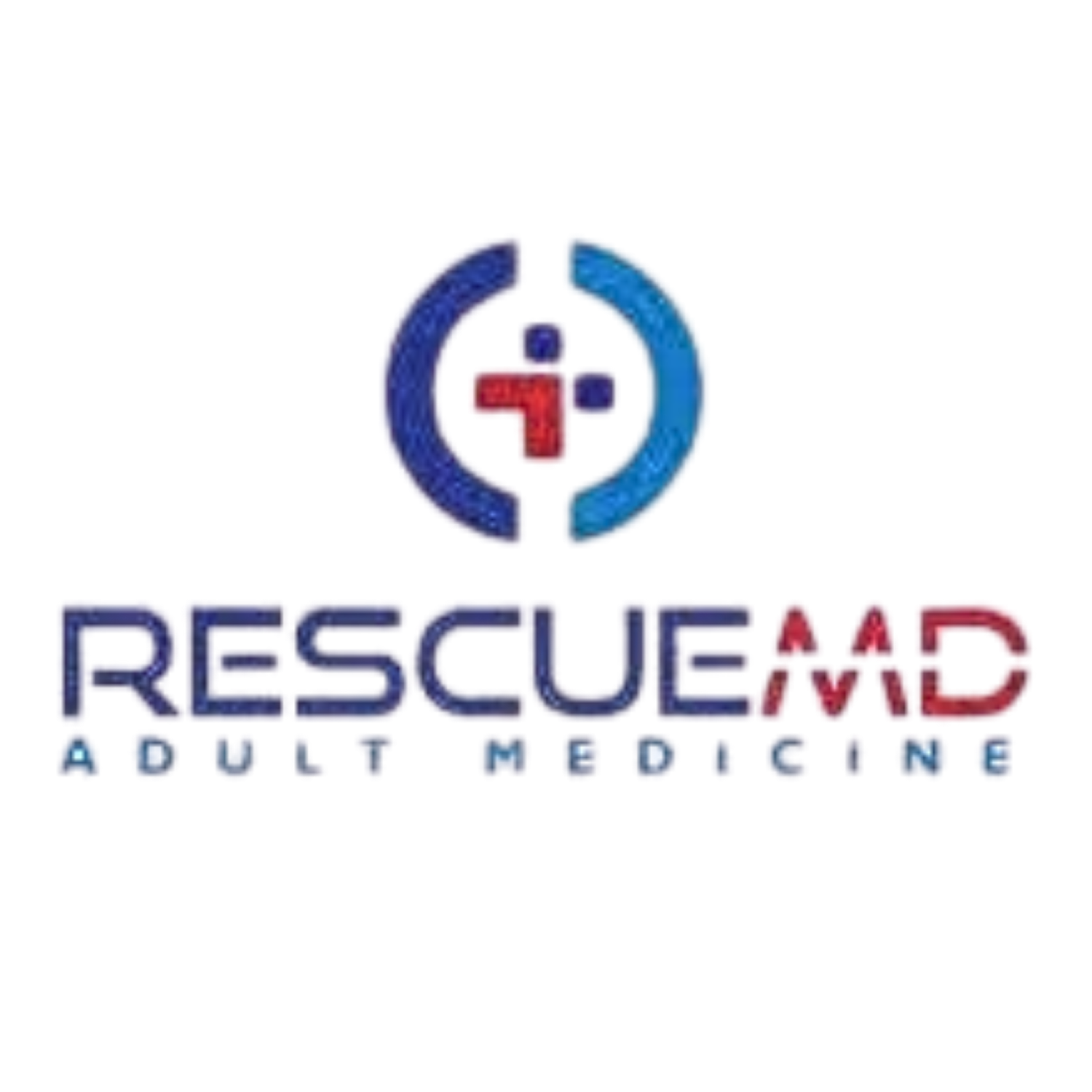 Medical logo for RescueMD Adult Medicine featuring a red cross symbol and blue text.